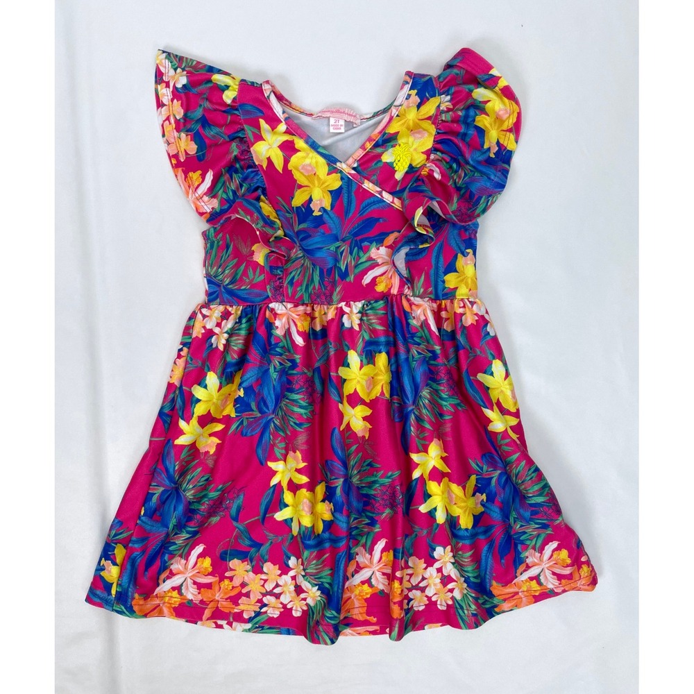 Tommy Bahama Girl 2T Dress Pink Floral Tropical Ruffle Sleeve